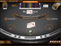BlackJack tables are slate grey and the cards are fairly small...