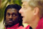 Adebayor and Wenger - photo courtesy Bodog Sport